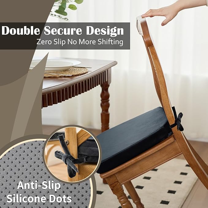 2'' Thick High-Density Foam Indoor Chair Cushions | Dining Chair Pads with Ties, Removable Washable Cover, Kitchen Chair Cushions 17"x16", Charcoal Gray 4 Pack