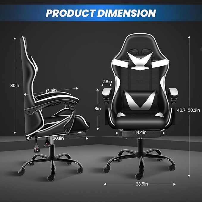 Gaming Chair, Ergonomic Computer Chair with Footrest and Lumbar Support, Height Adjustable Office Chair with 360° Swivel Seat and Headrest
