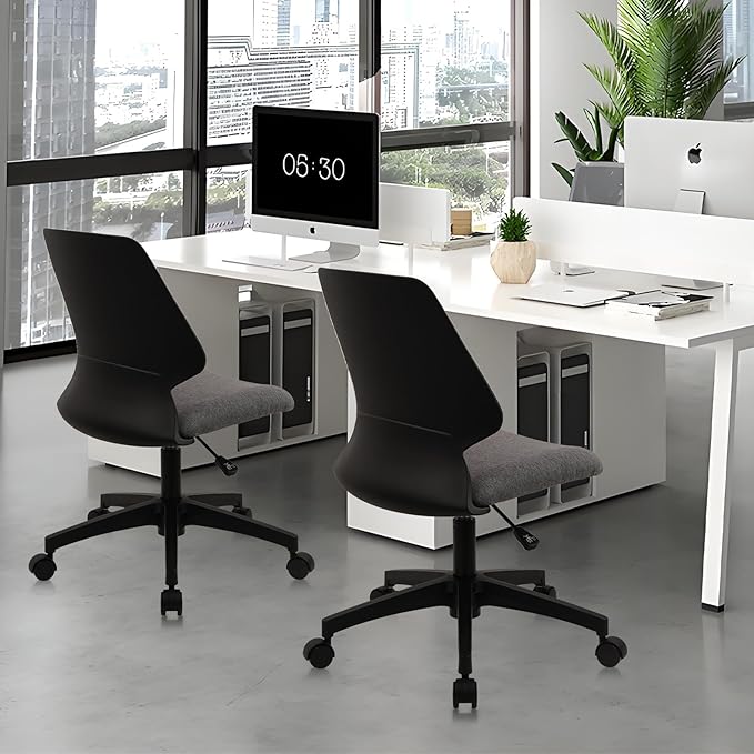 CLATINA Armless Home Office Chairs, Ergonomic Small Desk Chair with Wheels and Soft Thick Upholstered Cushion, Comfy Adjustable Height Swivel Computer Task Chair for Conference Waiting, Black, 6 Pack