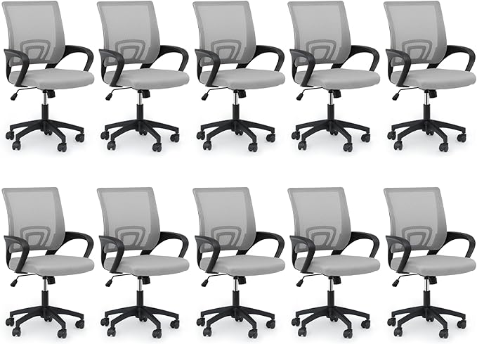 MoNiBloom Mesh Office Chair, Ergonomic Computer Chair for Adults, Rolling Swivel Mid-Back Desk Chair with Lumbar Support, Comfy Armrest for Home Office, Gaming, Light Gray 10 Pack