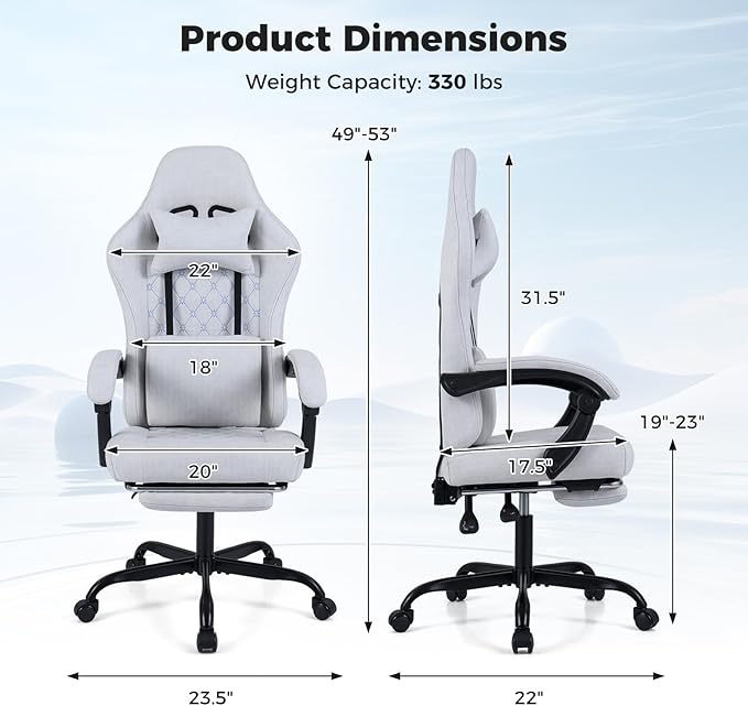Goplus Gaming Chair, Ergonomic Office Chair with Foot Rest, Lumbar Support, Linkage Armrests, Detachable Headrest, 360°Swivel Computer Chair w/Adjustable Backrest & Height, 330 lbs Capacity (Grey)