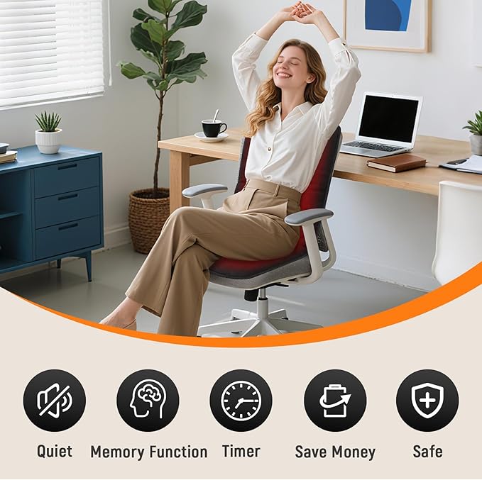 Heated Seat Cushion for Office - 12V Chair Heating Pad - Thick Seat Warmer wiht 7 Temp Levels & 12H Timer- Fast Heated Cover for Back,Hips Etc.Gift Packaging（Black）