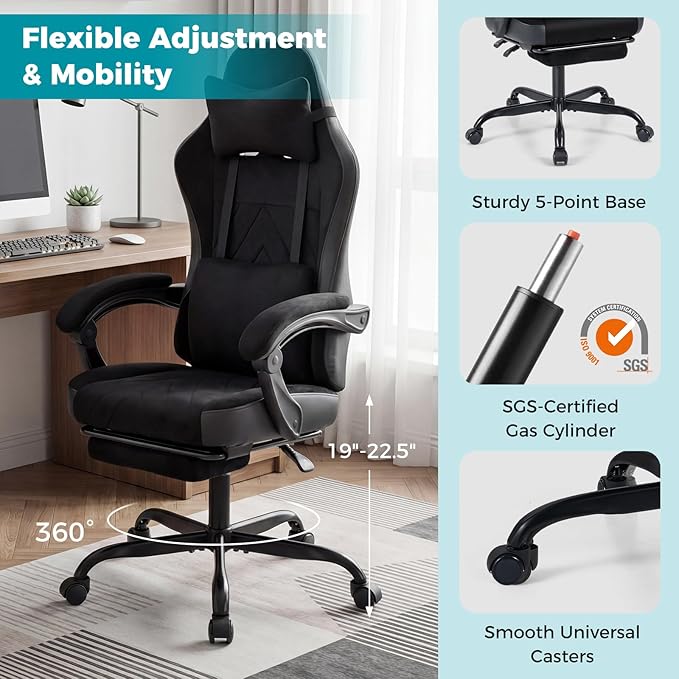 Goplus Gaming Chair, Ergonomic Office Chair with Foot Rest, Lumbar Support, Linkage Armrests, Detachable Headrest, 360°Swivel Computer Desk Chair w/Adjustable Backrest & Height, 330 lbs Capacity