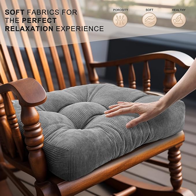 Lokex Rocking Chair Cushion Only,Tufted Non-Slip Comfortable Rocking Chair Cushions Indoor with Ties,Striped Rocking Chair Pads (Gray, 28x18/18x18)