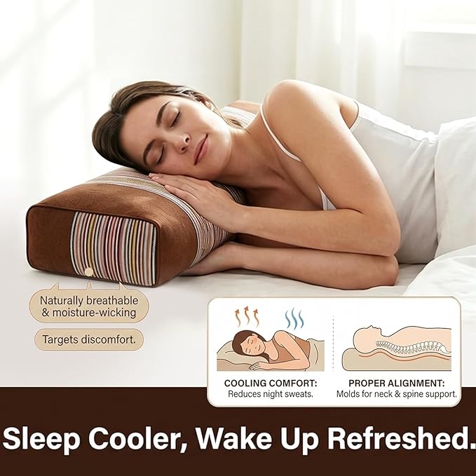 Adjustable Buckwheat Hull Pillow for Neck Pain Relief (21x8x4in) Natural Cooling Cervical Support Bed Pillow for Side & Back Sleepers with Night Sweats (Brown)