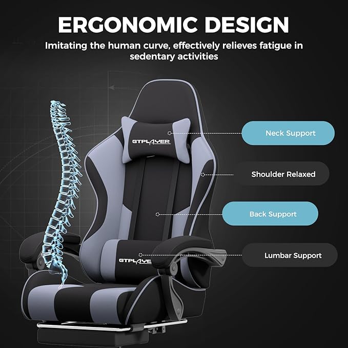 GTPLAYER Gaming Chair, Computer Chair with Footrest and Lumbar Support, Height Adjustable Game Chair with 360°-Swivel Seat and Headrest and for Office or Gaming (Purple, Fabric)
