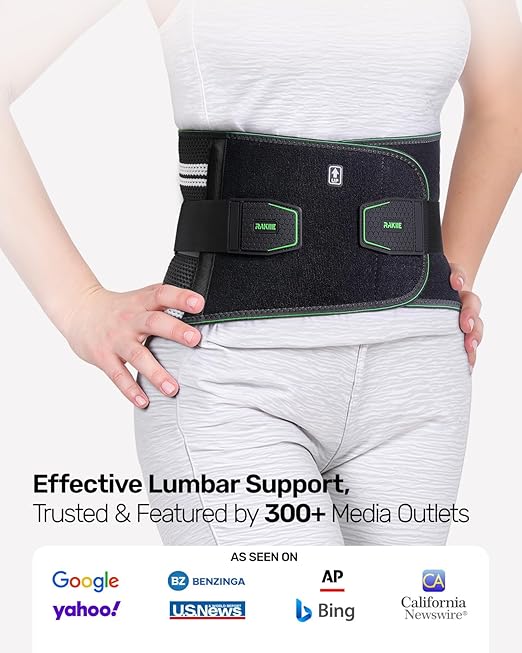 Rakiie Back Brace for Lower Back Pain Relief for Women Men, Elastic Back Support Belt with 8 Stays for Lfting at Work, Breathable Soft Lumbar Support with Removable 3D Compression Pad, Green Size XXL