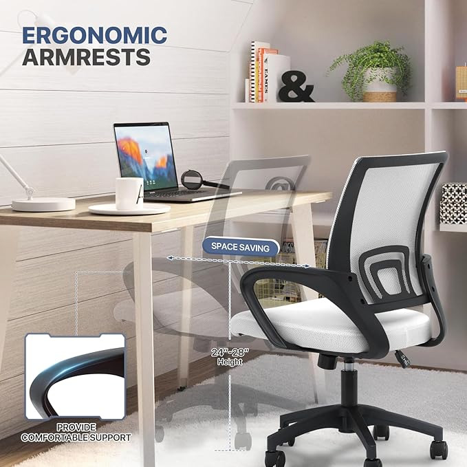 MoNiBloom Mesh Office Chair, Ergonomic Computer Chair for Adults, Rolling Swivel Mid-Back Desk Chair with Lumbar Support, Comfy Armrest for Home Office, Gaming, White 20 Pack