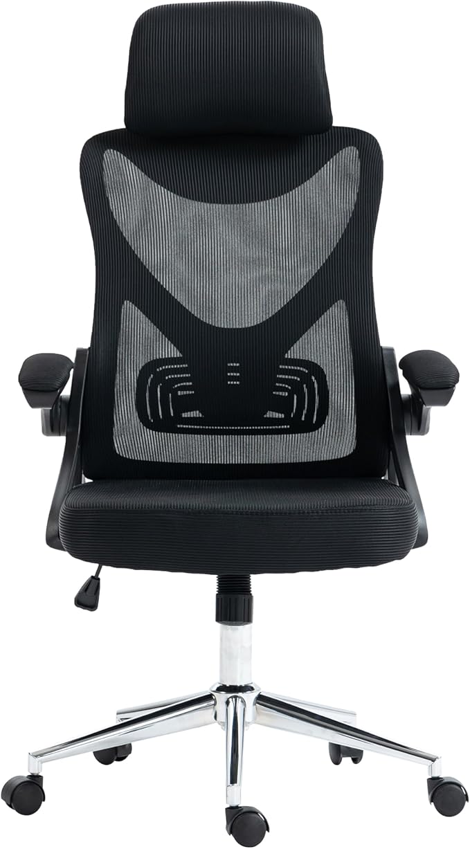 Ergonomic Office Chair with Adjustable Lumbar Support & Headrest, Height Adjustable High Back Mesh Desk Chair with Wheels and Flip Up Arms, Black