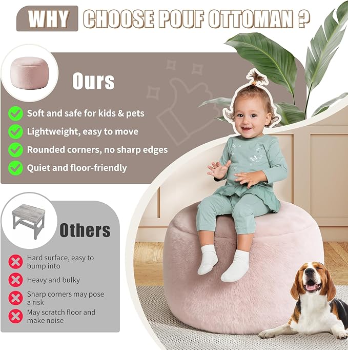 Gericco Round Stuffed Pouf Ottoman for Foot Rest, A Round Modern Foam Filled Poufs, Floor Chair for Living Room, Nursery, Dorm, A Soft Modern Foot Stool Perfect to Rest Your Feet (Pink, 20Inch)