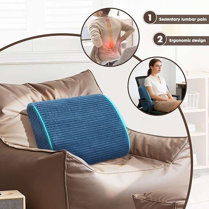 Large Lumbar Cushion Lumbar Support Pillow, Ergonomic Lumbar Pillow with Machine Washable, Help Relieve Pain of Back, Lumbar, Tailbone and Sciatic Nerve Support. (Navy)