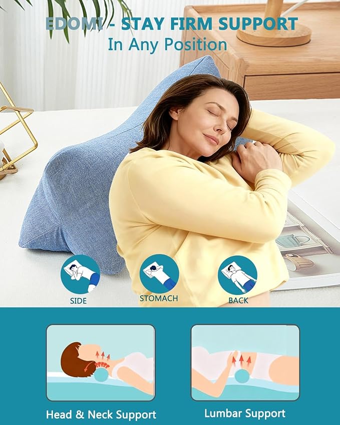 Adjustable Buckwheat Neck Pillow for Back Sleepers – Cylinder Cervical Support Bolster Relieves Neck Pain, Cooling Fill, Roll Pillow Ideal for Office Nap, Travel Home, 6"x15", Blue
