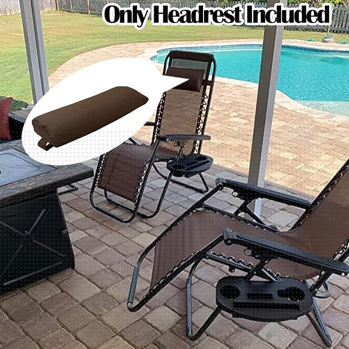 Ostlttyn Zero Gravity Chair Replacement Pillow Headrest with Elastic Band, Universal Soft Removable Padded Cushion Head Pillow for Zero Gravity Lounge Chair, Folding Patio Lawn Recliner Chair, Brown
