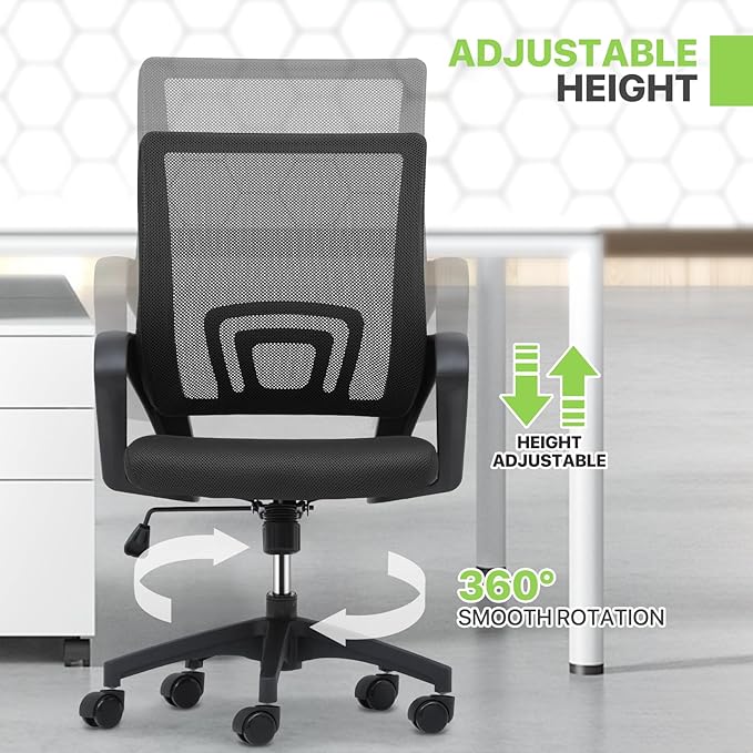 Magshion Ergonomic Office Chair 20 Pack, Mid-Back Mesh Desk Chair, Adjustable Swivel Computer Chair with Lumbar Support & Breathable Backrest for Gaming, Work, Study, 300 Lbs Capacity, Black