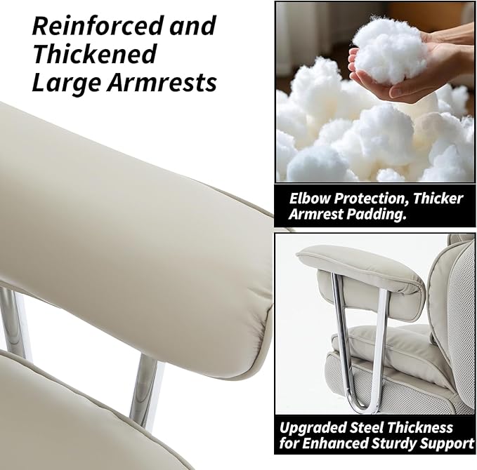 Efomao Big and Tall Office Chair 400lbs – High Back Executive Chair with Swivel Base, PU Leather Upholstery, Lumbar Pillow, Padded Armrests, and Rolling Wheels，Grey Computer Chair