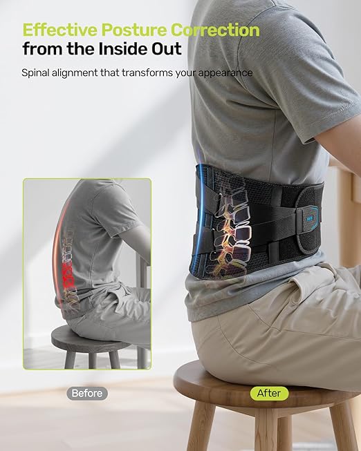 Rakiie Lumbar Back Brace with Removable Pad, Adjustable Lower Back Pain Relief Support for Men and Women, Comfortable Support Belt Ideal for Lower Back Pain, Sciatica, Scoliosis, Size XL (Waist: 45.3"-51.2")