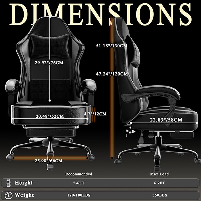 Gaming Chair with Pocket Spring Cushion and Footrest, Ergonomic Computer Chair for Adults, Breathable PU Leather Game Chair