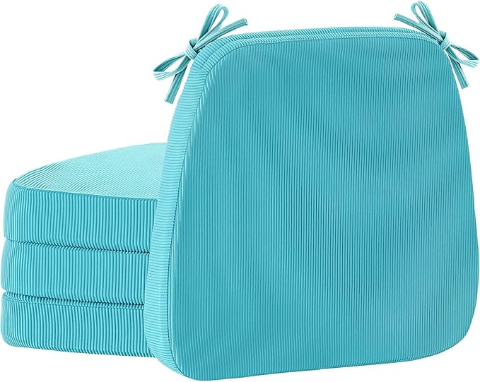2'' Thick High-Density Foam Indoor Chair Cushions | Dining Chair Pads with Ties, Removable Washable Cover, Kitchen Chair Cushions 17"x16",Turquoise 4 Pack