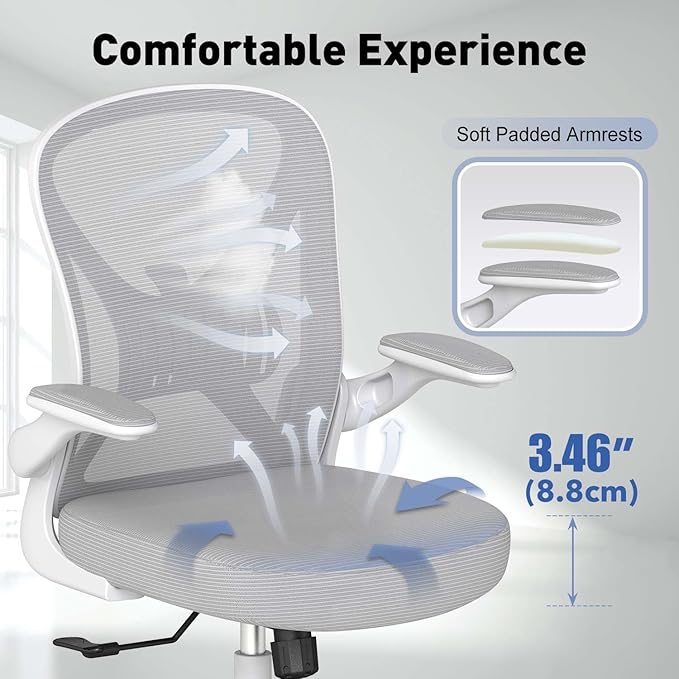 Ergonomic Office Chair Set of 4, Mesh Fabric Home Office Chairs with Adjustable Lumbar Support, Flip-Up Armrests, 90-120° Rocking, Adjustable Height and 360° Swivel, Grey