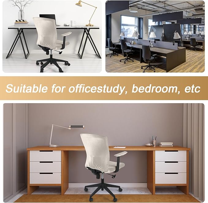 Tallew 4 Pcs Office Chair Covers Set Computer Universal Protective Stretchable Chair Seat Covers Desk Armrest Slipcovers Pads Office Cushion Backrest for Rotating(Cream)