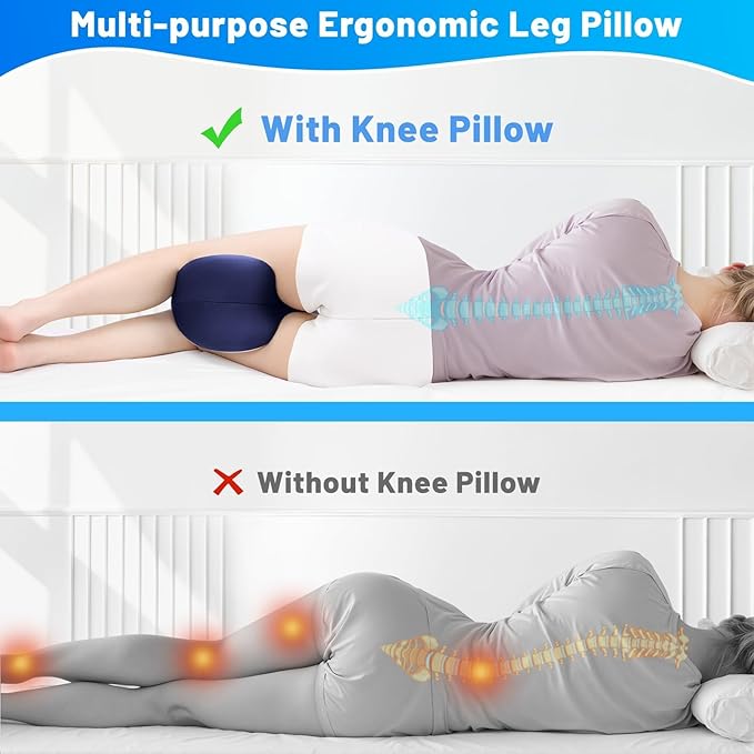 Knee Pillow for Side Sleepers, Leg Pillow with Cooling Cover, Memory Foam Leg Pillow for Side Sleeping, Heart-Shape Cushion for Hip, Back & Sciatica Pain Relief, Blue