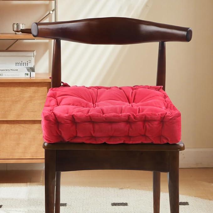 vctops Chair Cushion for Dining Chair, Soft Velvet Square Seat Cushion with Ties Cozy Indoor Chair Pad Cushion for Office Kitchen Dining Room (Bright Red,16"x16")