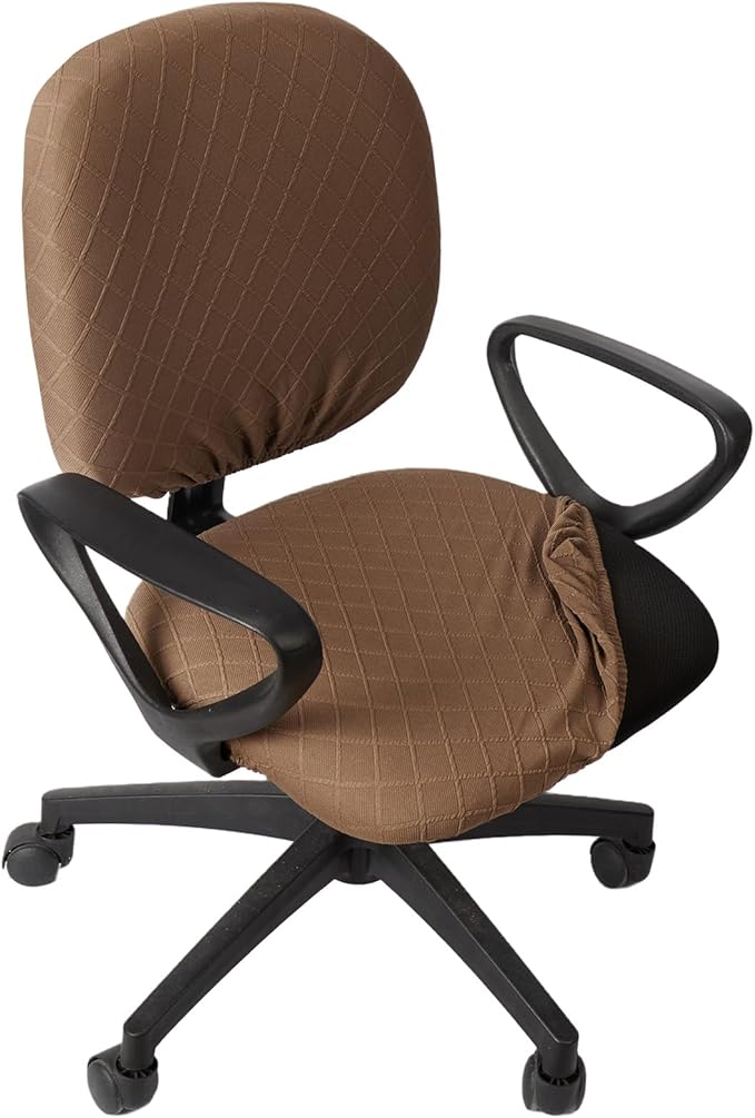 Melaluxe Stretch Jacquard Office Chair Cover, Removable Washable Desk Chair Cover Rotating Chair Seat Slipcover, Brown