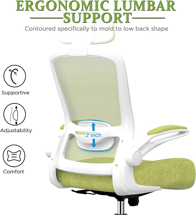 Mimoglad Office Chair, High Back Ergonomic Desk Chair with Adjustable Lumbar Support and Headrest, Swivel Task Chair with flip-up Armrests for Guitar Playing, 5 Years Warranty