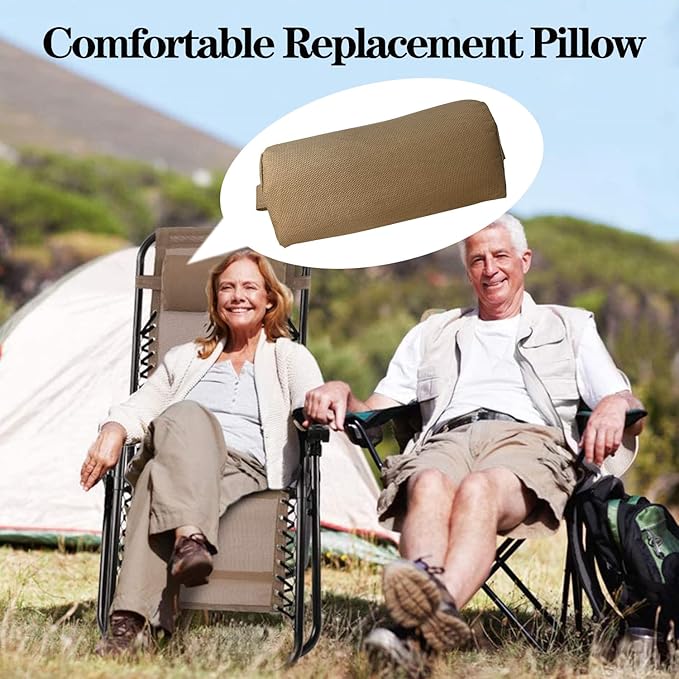 Zero Gravity Chair Set of 2 Replacement Pillow Headrest with Elastic Band, Universal Soft Removable Padded Cushion Head Pillow for Zero Gravity Lounge Chair, Folding Patio Lawn Recliner Chair, Tan