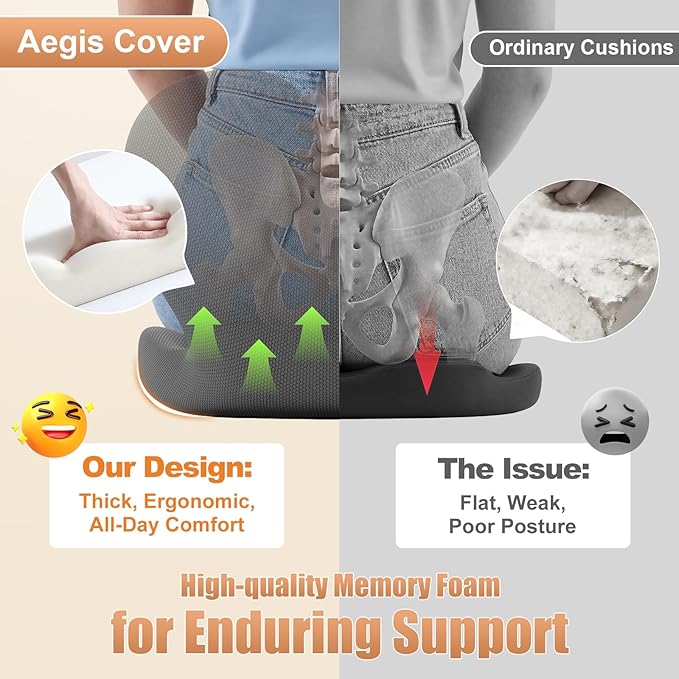 Car Seat Cushion with Lumbar Support for Long Driving Truck RV, Ergonomic Memory Foam Office Chair Cushion for Sciatica, Tailbone & Lower Back Relief, Ideal Gift for Drivers & Office Workers (White)