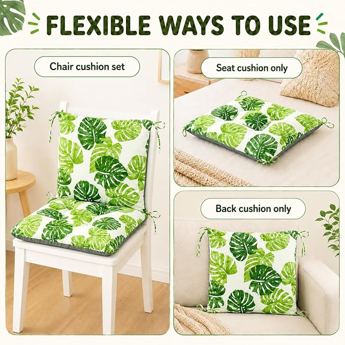 ChezMax Chair Cushion Cotton Linen Detachable Seat Back Cushion with Ties Thickened Chair Pads for Outdoor Car Office Patio Bedroom Living Room Green Bale