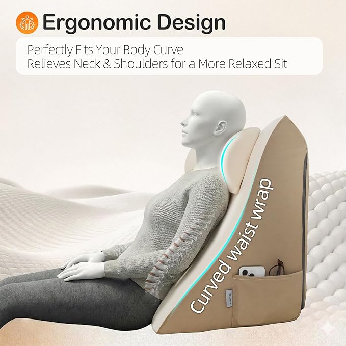 Vekkia 21” Extra-Wide Back Pillow with Adjustable Headrest, 2-in-1 Ergonomic Dual-Layer Wedge Backrest for Sitting/Reclining, Lumbar & Neck Support, Bed, Sofa & Floor, Reading, TV, Lounging & Gaming