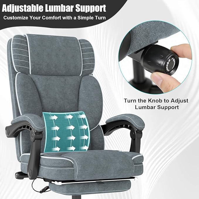 Executive Office Chair with Footrest, Ergonomic Reclining Computer Desk Chair with Adjustable Lumbar Support, 360° Swivel, Breathable Fabric, 400lbs Capacity for Home & Office