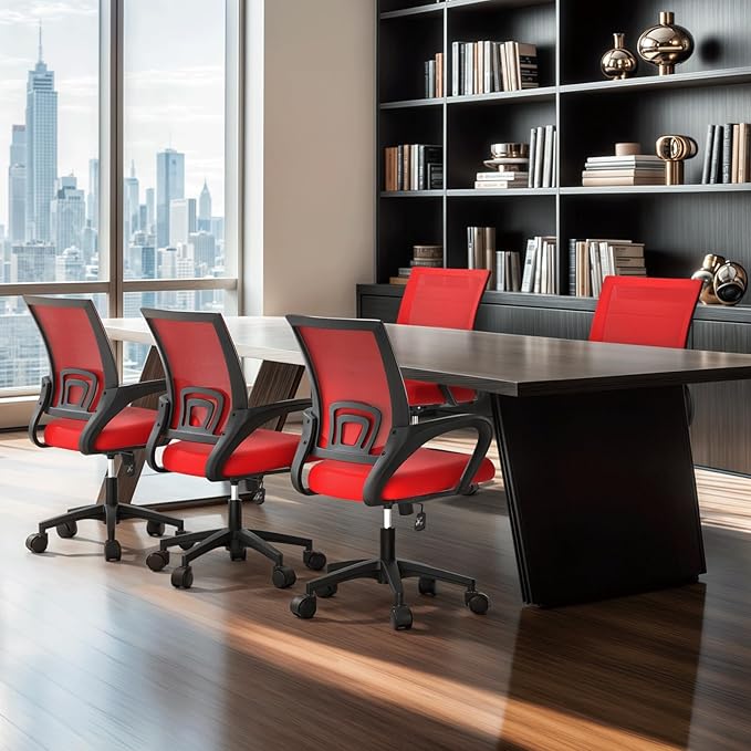 MoNiBloom Mesh Office Chair, Ergonomic Computer Chair for Adults, Rolling Swivel Mid-Back Desk Chair with Lumbar Support, Comfy Armrest for Home Office, Gaming, Red 10 Pack