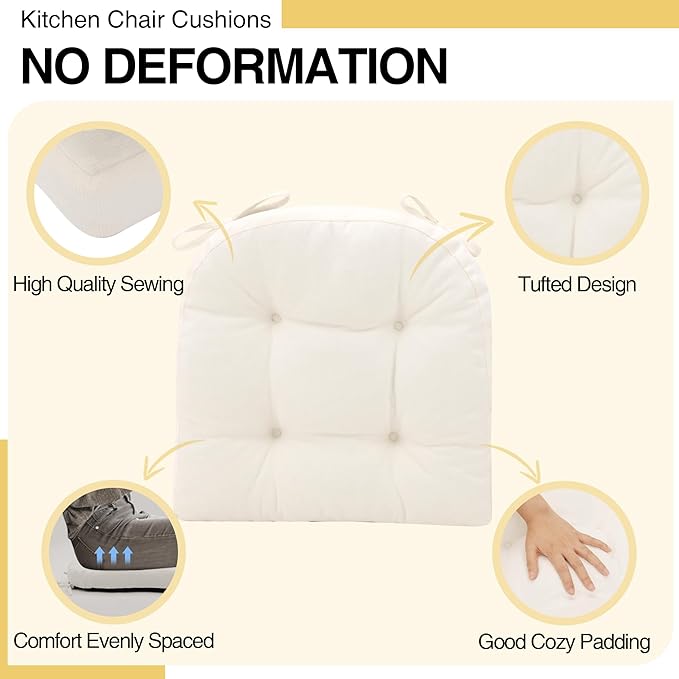 Tromlycs Chair Cushions for Dining Chairs Kitchen Seat Cushions Room Set of 2 Pads with Ties Indoor Non Slip Office 18 x 18 Inch, Light Cream