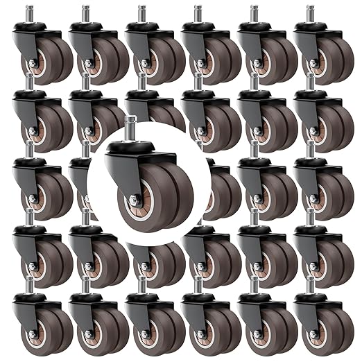 2 Inch Chair Wheels 30 Pack - Heavy Duty Grey Rubber Casters, Superior Non-Marking Replacement for Hardwood & Carpet Floors, Smooth Rolling & Ultra-Quiet Universal Fit for Most Office Chairs