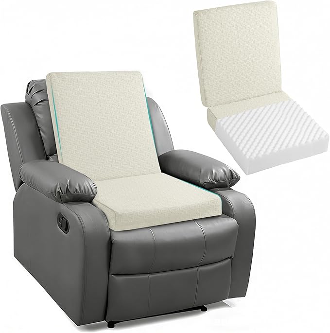 Ganondorf Extra Large Egg Crate Recliner Seat Cushion for Elderly Tufted Furry Booster Foam Cushion, Pressure Relief for Long Sitting Orthopedic Chair Cushion for Recliners Office Chairs, White
