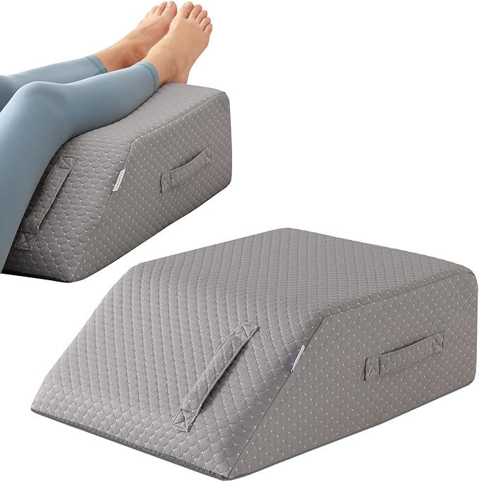 MEGCXIT Leg Pillow Elevation Blood Circulation, Leg Wedge for Elevation for Swelling, Leg Elevating Pillow for After Surgery, Memory Foam Foot Knee Pillow for Back Sleeping 24×22×8 Inch Grey