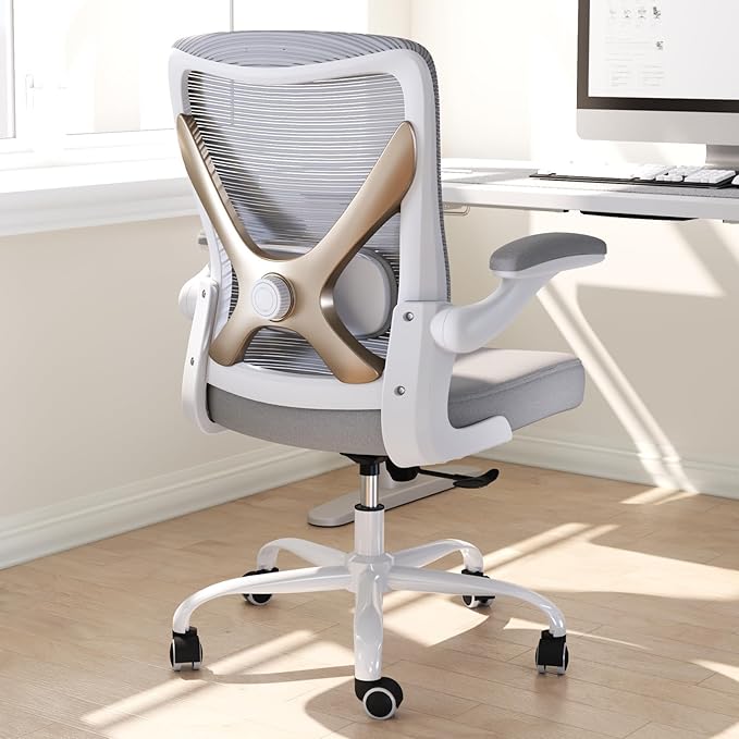 Ergonomic Office Chair with Lumbar Support - Adjustable Computer Desk Chairs for Home Office, Gaming, and Work - Comfortable and Supportive Desk Chairs for Adults(Grey Gold)