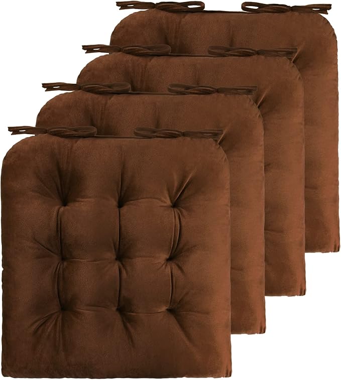 ELFJOY 4 Pack Chair Cushions for Dining Chairs Chair Pads Cushion for Kitchen Office Tufted Square Seat Cushion with Ties (U Shape Coffee)