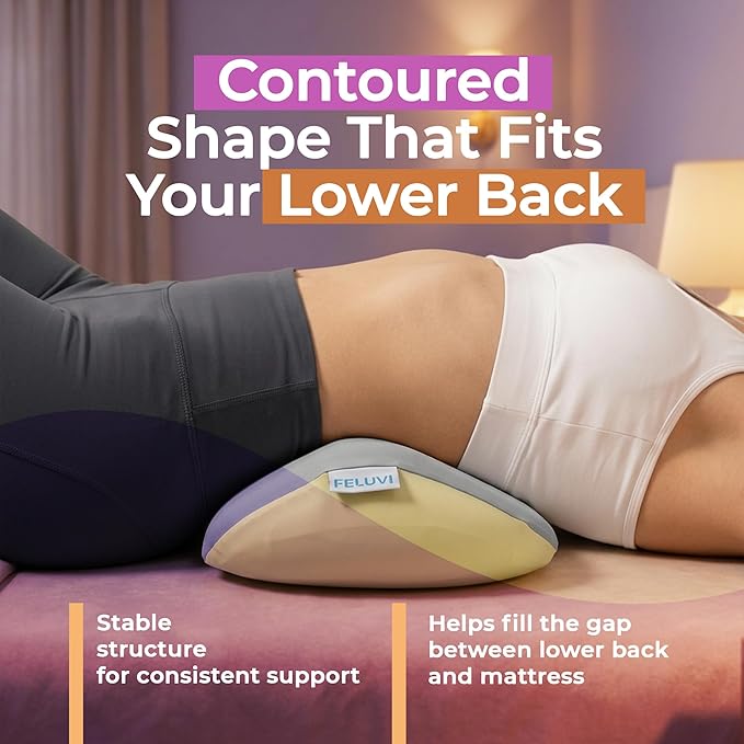 Lumbar Support Pillow for Sleeping, Memory Foam Lower Back Pillow for Bed, Ergonomic Back Support Cushion for Side & Back Sleepers, Breathable Washable Cover, Oeko-TEX & CertiPUR-US Certified