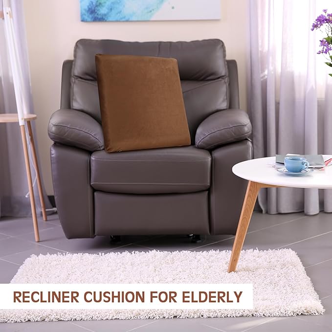 GlikCeil Recliner Cushion for Elderly with Memory Foam Square Seat Chair Cushion for Recliner Thick Non Slip Seat Pad for Chair, Couches(20 x 20 x 3,Brown)