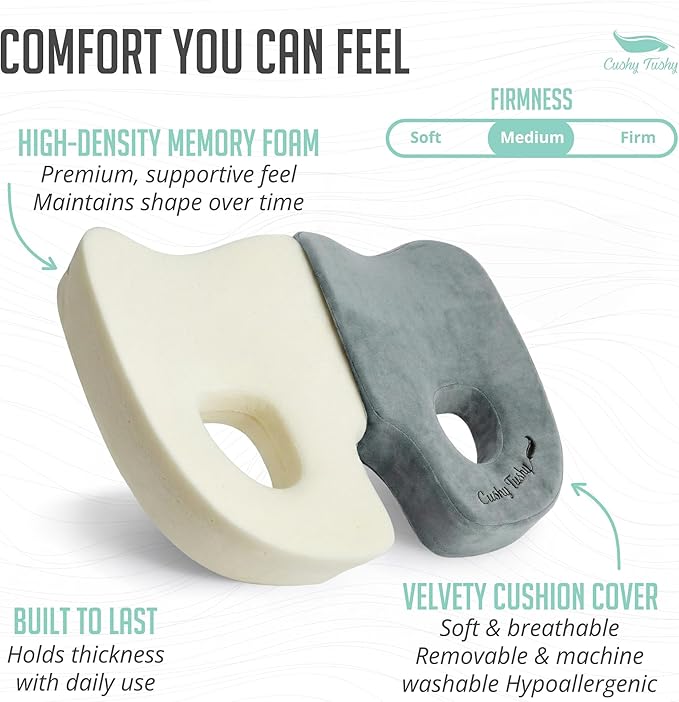 Cushy Tushy Premium Foldable Piriformis Seat Cushion - Piriformis Pain and Sciatic Pain Relief Cushion - for Home & Office Use, Perfect for Travel or Driving