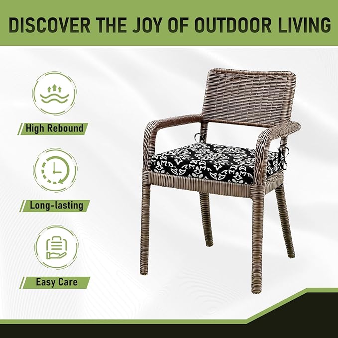 Basic Beyond Outdoor Chair Cushions Set of 6, Square Corner Outdoor Cushions for Patio Furniture, Water Resistant Patio Chair Cushions with 2 Ties, 18.5x16x3, Medallion