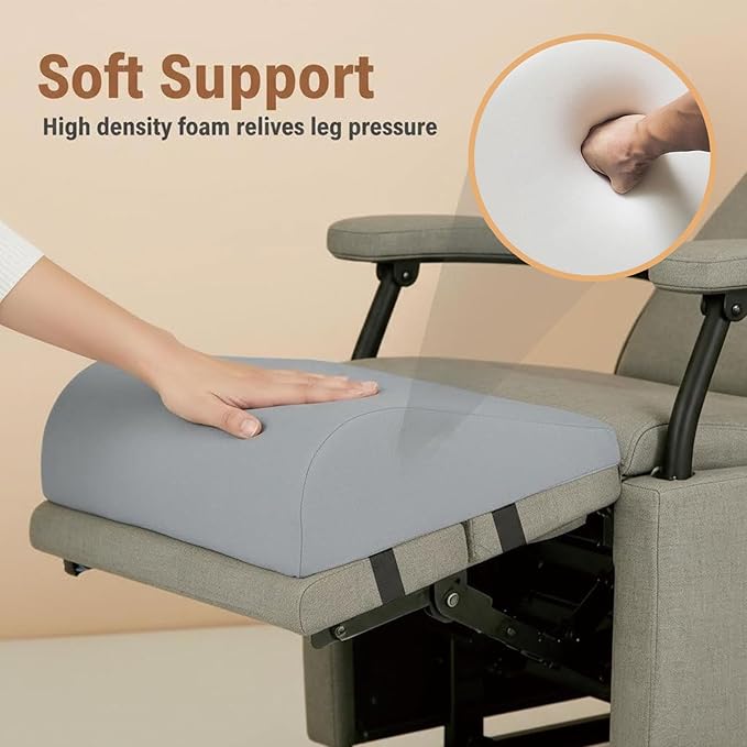 Recliner Foot Rest Cushion, Leg Pillow Extender with Adjustable Straps, for Reclining Chairs, Bed, Sofa - Extra Large Wedge Foam Support Pad Elevates Legs and Feet (Grey)