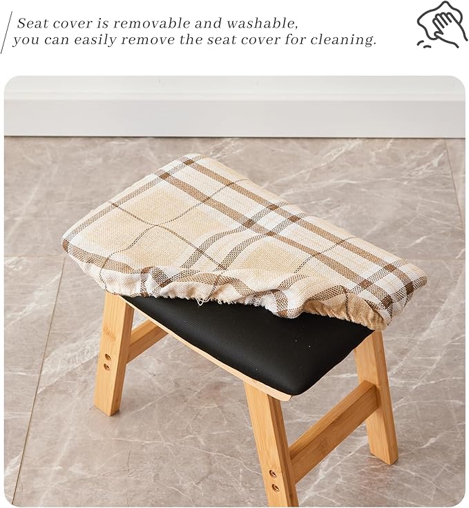 Kitsanery Foot Stool,Ottoman,Bamboo Small Sofa Foot Rest Under Desk,Extra Seating for Living Room, Bedroom and Kitchen (Natural Stool Legs - Stripes Surface)