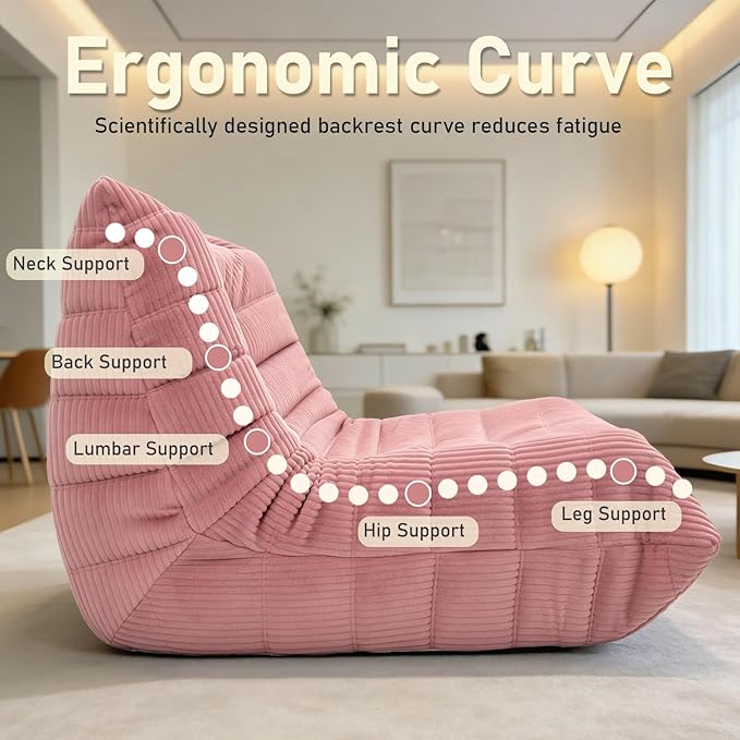 Trenda Bean Bag Chairs for Adults - Comfy High-Density Foam Fireside Chair, Adult Size, Soft Corduroy Cover Beanbag Couch, Versatile for Living Room, Bedroom, Dorm, Reading & Gaming (Pink)