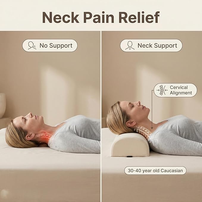 Under Knee Pillow, Half Moon Leg Pillow - Memory Foam Ergonomic Support Pillow for Side & Back Sleepers, Pain Relief & Alignment, Under Knee, Lumbar & Multi-Use Bolster Beige