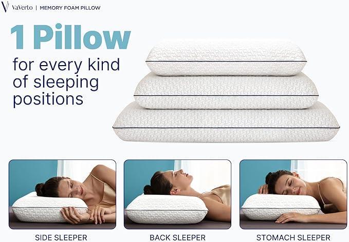 Cooling Gel Memory Foam Pillows - 1-Pack - Standard Size Memory Foam Pillow For Sleeping - Medium-Firm - Back, Stomach & Side Sleeper - Shoulder & Back Pain Relief - Washable, Bamboo Viscose Cover