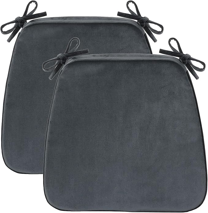 2'' Thick High-Density Foam Indoor Chair Cushions | Dining Chair Pads with Ties, Removable Washable Cover, Kitchen Chair Cushions 17"x16", Charcoal Gray 2 Pack